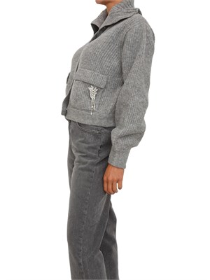 Cardigan Liu Jo donna in misto lana grigia a coste con spilla removibile in DONNA