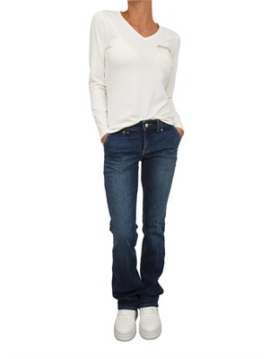 T-shirt Liu Jo donna in cotone avorio con taschino strass in DONNA