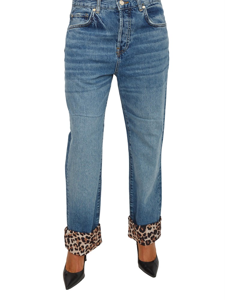 Jeans Liu Jo donna in denim blu con risvolto animalier