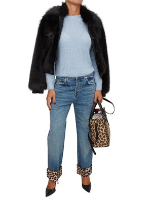 Jeans Liu Jo donna in denim blu con risvolto animalier in DONNA