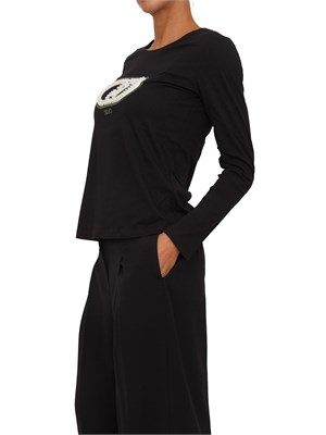 T-shirt Liu Jo donna in cotone nero con logo perle e strass in DONNA