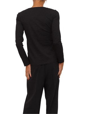 T-shirt Liu Jo donna in cotone nero con logo perle e strass in DONNA