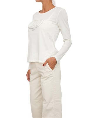 T-shirt Liu Jo donna in cotone avorio con logo perle e strass in DONNA