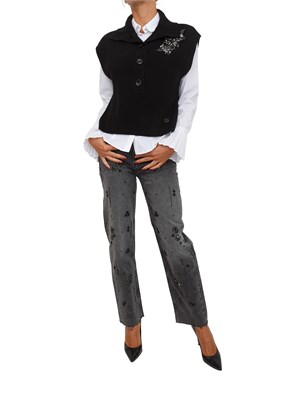 Gilet maglia Liu Jo donna in lana nera con ricamo gioiello in DONNA