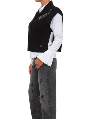 Gilet maglia Liu Jo donna in lana nera con ricamo gioiello in DONNA