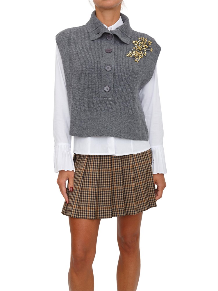 Gilet maglia Liu Jo donna in lana grigia con ricamo gioiello