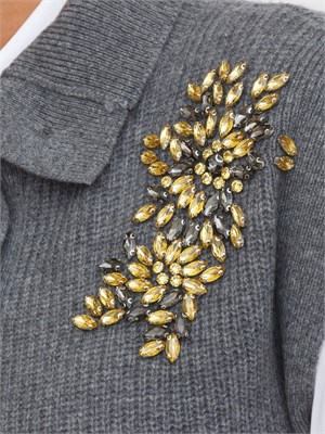 Gilet maglia Liu Jo donna in lana grigia con ricamo gioiello in DONNA