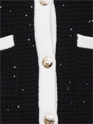 Giacca maglia punto waffle Liu Jo in misto viscosa nera con strass in DONNA