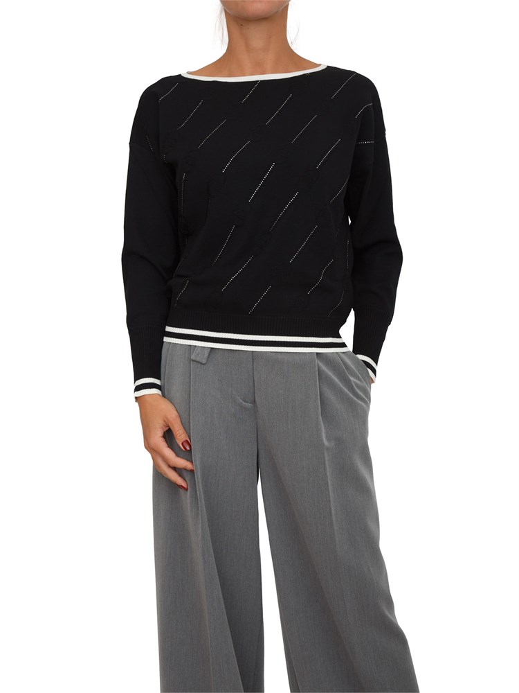 Maglia Liu Jo in misto viscosa nera con strass e logo all over