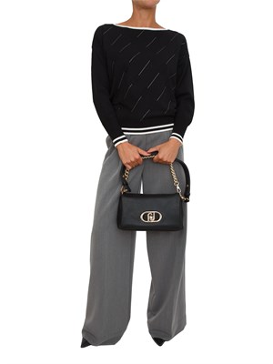 Maglia Liu Jo in misto viscosa nera con strass e logo all over in DONNA