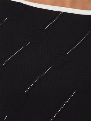 Maglia Liu Jo in misto viscosa nera con strass e logo all over in DONNA