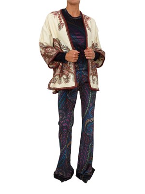 Top Etro donna in ciniglia blu con Paisley multicolor all over in DONNA