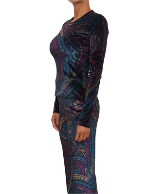 Top Etro donna in ciniglia blu con Paisley multicolor all over in DONNA