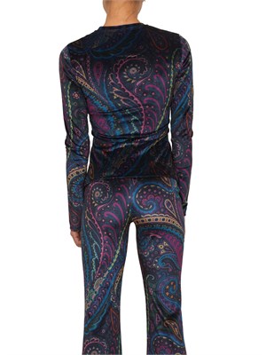 Top Etro donna in ciniglia blu con Paisley multicolor all over in DONNA