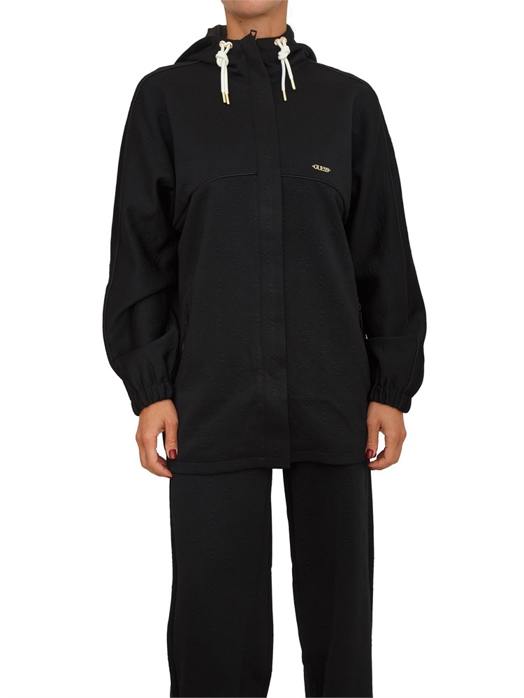 Felpa Guess Jeans donna in cotone logo jacquard nero