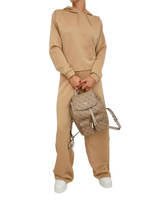 Pantalone jogging Guess Jeans donna in cotone beige logo jacquard in DONNA