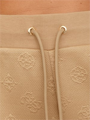 Pantalone jogging Guess Jeans donna in cotone beige logo jacquard in DONNA
