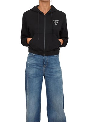 Felpa Guess Jeans donna in cotone nero con cappuccio in DONNA