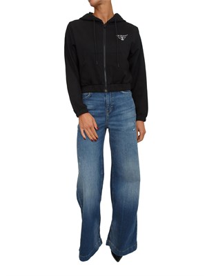 Felpa Guess Jeans donna in cotone nero con cappuccio in DONNA