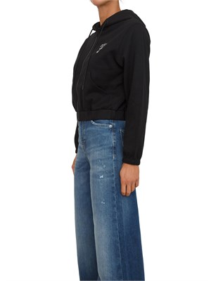 Felpa Guess Jeans donna in cotone nero con cappuccio in DONNA