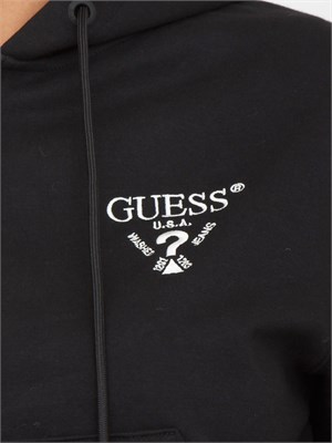 Felpa Guess Jeans donna in cotone nero con cappuccio in DONNA