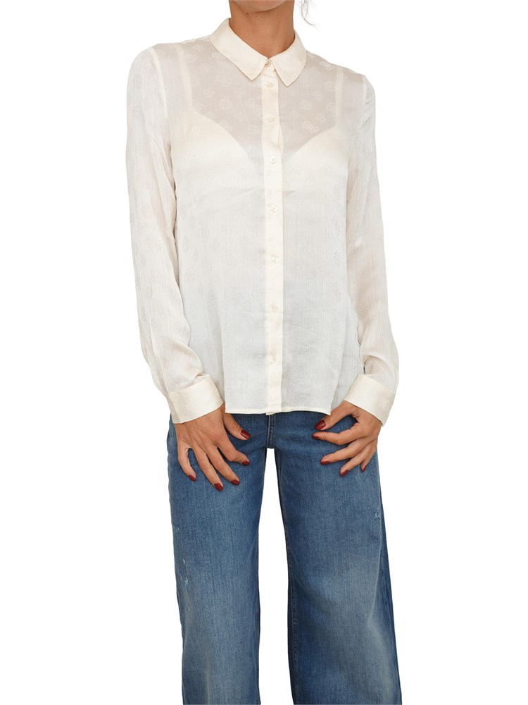 Camicia Guess Jeans donna in tessuto avorio logo jacquard all over