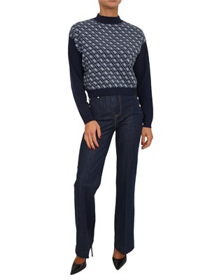 Maglia Guess Jeans donna in misto lana blu logo all over in DONNA