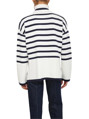 Maglione Guess Jeans donna in misto cotone righe bicolor panna e blu in DONNA