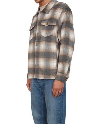 Camicia giacca Guess Jeans in flanella di cotone tartan grigio e beige in UOMO