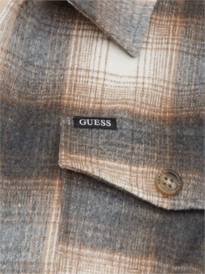 Camicia giacca Guess Jeans in flanella di cotone tartan grigio e beige in UOMO