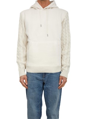 Felpa Guess Jeans uomo in cotone beige con maniche in maglia treccia in UOMO