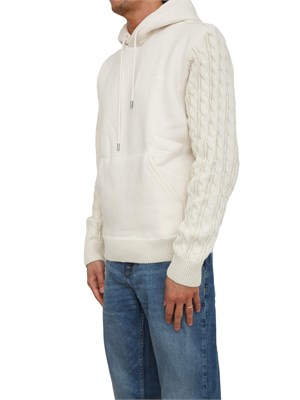 Felpa Guess Jeans uomo in cotone beige con maniche in maglia treccia in UOMO