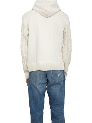 Felpa Guess Jeans uomo in cotone beige con maniche in maglia treccia in UOMO