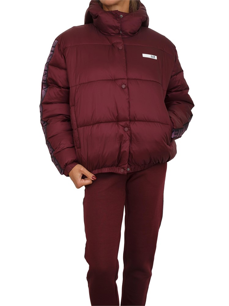 Giubbino EA7 Emporio Armani in nylon bordeaux con bande logo