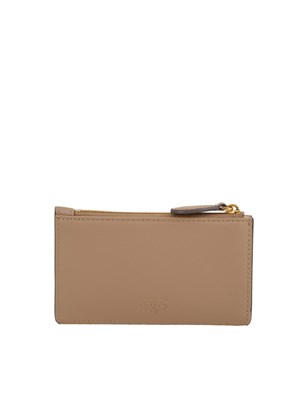 Porta carte di credito Pinko in pelle beige in DONNA