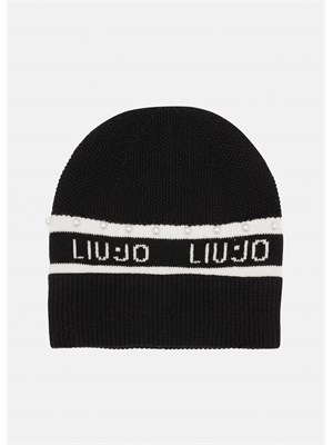 Berretto beanie Liu Jo donna in viscosa nera con perle in DONNA