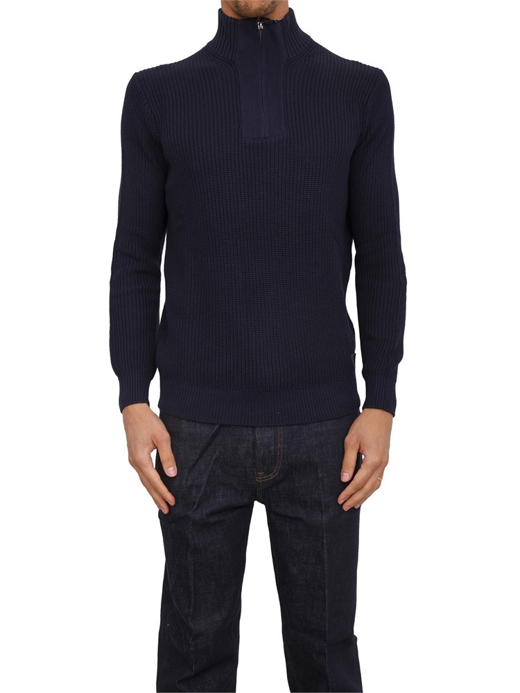 Maglia Guess Jeans uomo in viscosa blu a coste con mezza zip