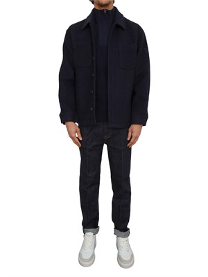 Maglia Guess Jeans uomo in viscosa blu a coste con mezza zip in UOMO