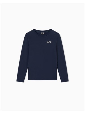 T-shirt Ea7 blu a maniche lunghe Core Identity Boy in puro cotone organico ASV in BAMBINO