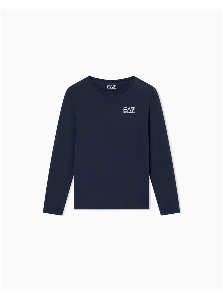 T-shirt Ea7 blu a maniche lunghe Core Identity Boy in puro cotone organico ASV