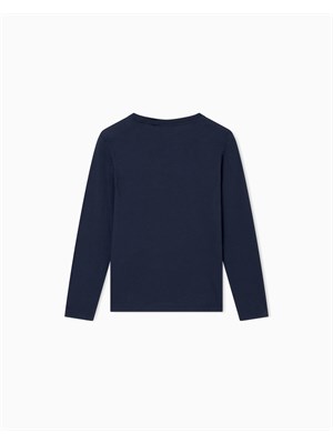 T-shirt Ea7 blu a maniche lunghe Core Identity Boy in puro cotone organico ASV in BAMBINO