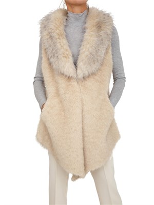 Gilet lungo Nenette in ecovolpe beige in DONNA