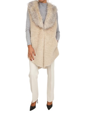 Gilet lungo Nenette in ecovolpe beige in DONNA