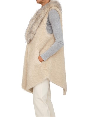 Gilet lungo Nenette in ecovolpe beige in DONNA