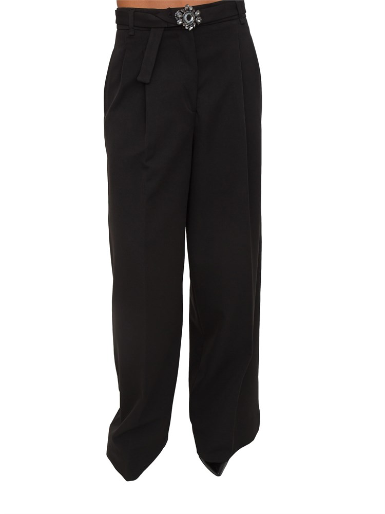Pantaloni Liu Jo in misto viscosa neri con cintura gioiello