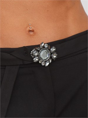 Pantaloni Liu Jo in misto viscosa neri con cintura gioiello in DONNA