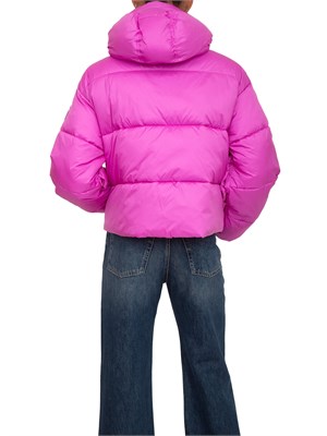 Piumino Pinko in tela tecnica semilucida fuxia con cappuccio in DONNA