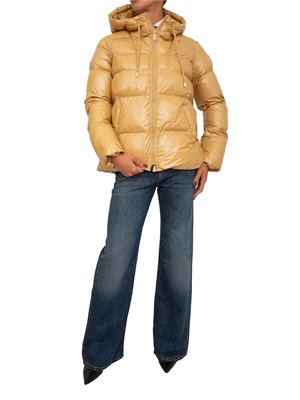 Piumino Pinko in crystal nylon lucido beige con cappuccio in DONNA