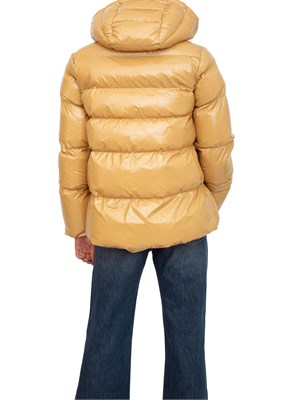 Piumino Pinko in crystal nylon lucido beige con cappuccio in DONNA