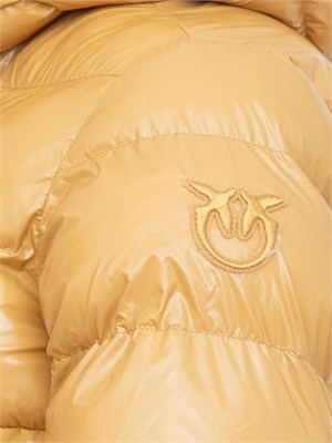 Piumino Pinko in crystal nylon lucido beige con cappuccio in DONNA